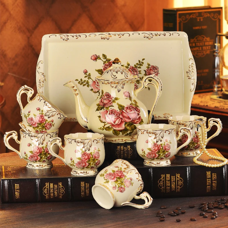 

European Ceramic Teapot Mug Set Coffeeware Porcelain Coffee Pot Cups Tray Set Drinkware Afternoon Tea Party Hotel Coffee Pot Cup