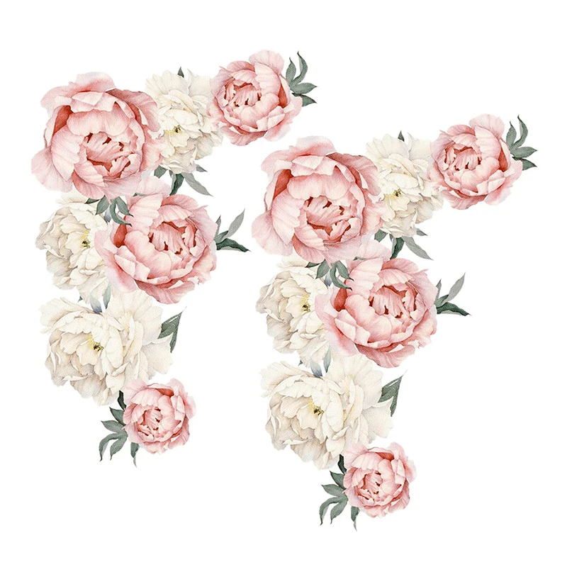 

2Pc Pink Peony Flower Blossom Wall Stickers Kids Art Baby Nursery Decor Mural Decal