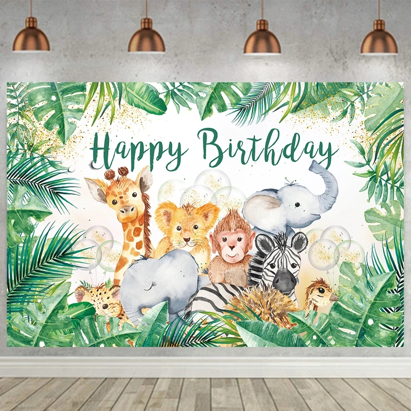 

Safari Baby 1st Birthday Backdrop Jungle Tropical Forest Wild One Animal Party Photography Newborn Shower Photo Background Props