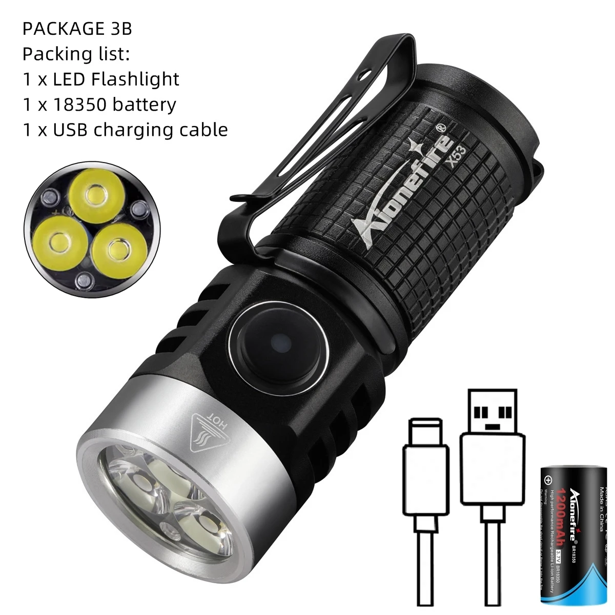 

Alonefire X53 Портативный Фонарь 6500K 3 LED