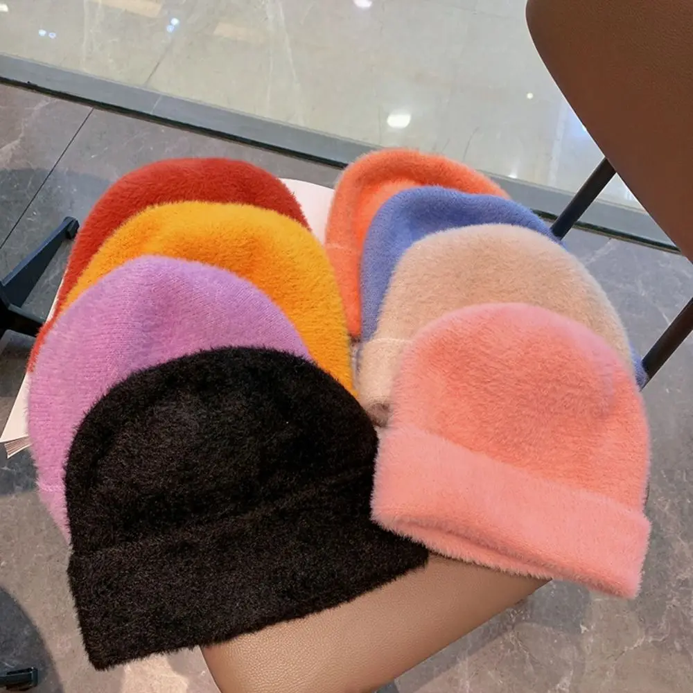 

Plush Knitting Beanies Solid Color Ski Skullies Hat Soft Thick Warm Knit Bonnet Cap Women Fashion Winter Outdoor Warm Must