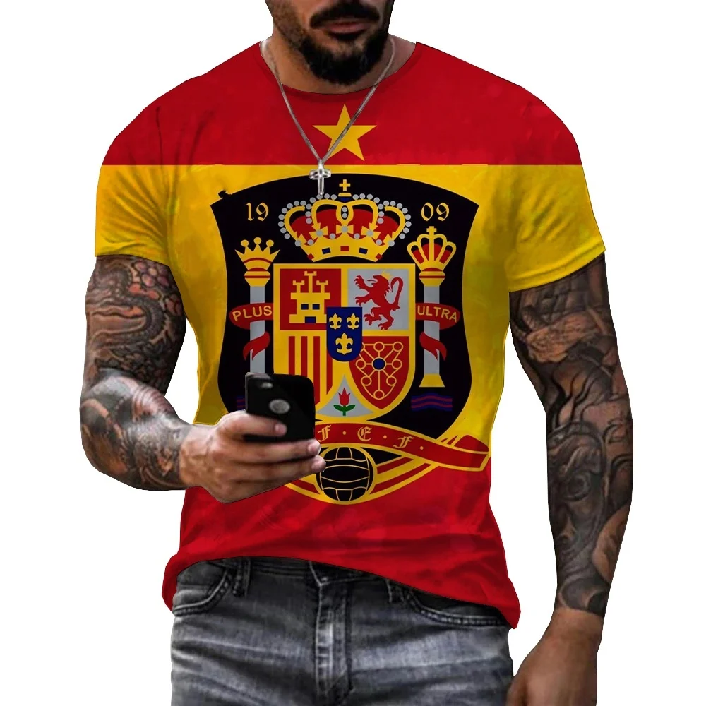 Новые модели Флаг Испании с 3D принтами Футболка Мужская Harajuku Повседневный