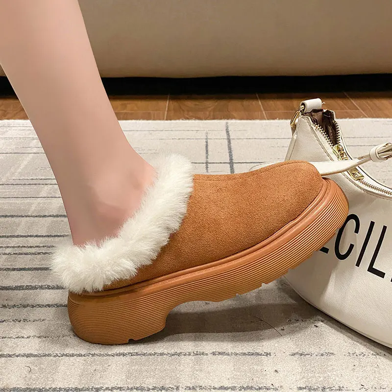 

Шлепанцы женские из флока, меховые сандалии на платформе, на среднем каблуке, роскошные дизайнерские, обувь для снега, 2022