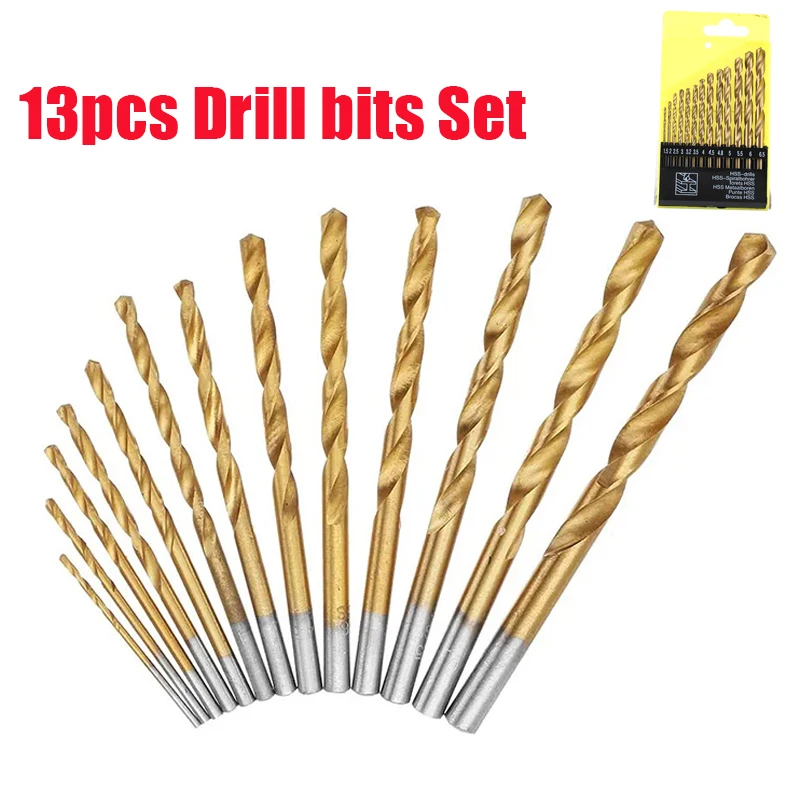 

13Pcs 1.5~6.5mm Round Shank Coated Titanium Coated Twist Drill Bit Set HSS For Sheet Iron Aluminum Copper Woodworking Metal Tool