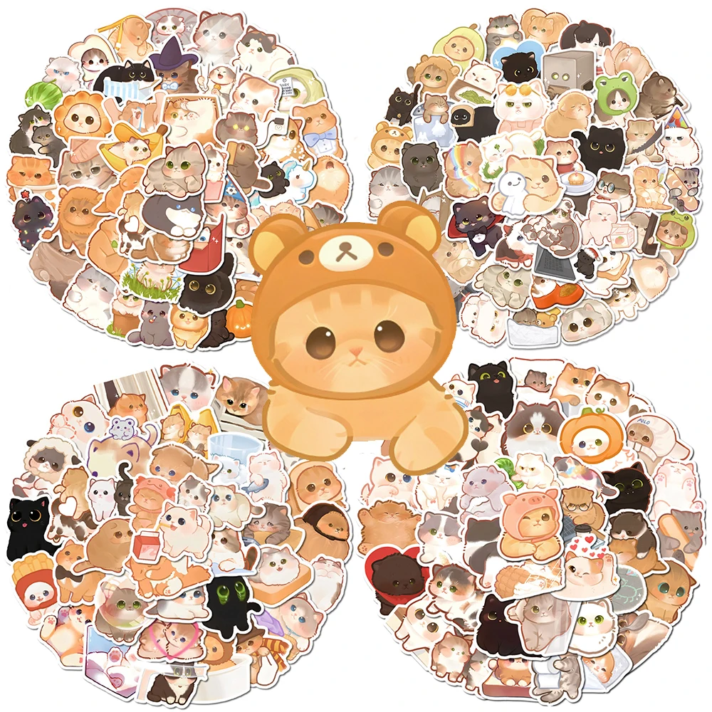 

50Pcs Cute Working Cat Stickers for Suitcase Luggage Motorcycle Car Diary Scrapbooking Wall Water Bottle Eating Cat Sticker Toys