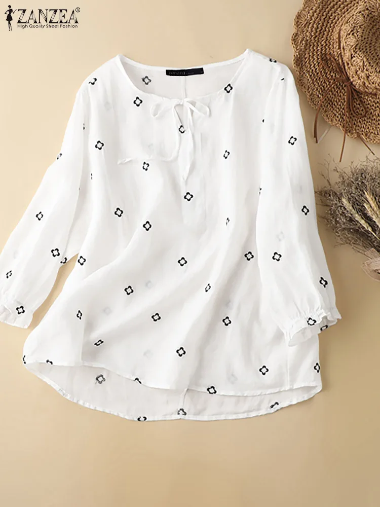 

Summer Autumn O Neck Camisas Women Casual Cotton Tops ZANZEA Holiday Long Sleeve Blouse 2022 Fashion OL Printed Shirts Oversized