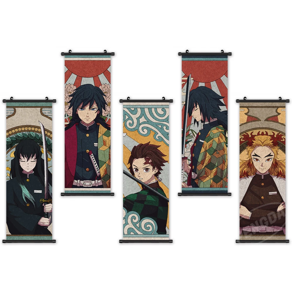

Scrolls Print Canvas Home Decor Kimetsu No Yaiba Hanging Demon Slayer PVC Japanese Anime Solid Modern Poster Painting Wall Art