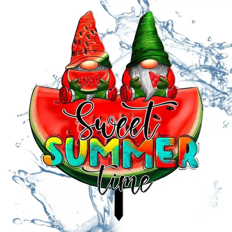 

Watermelon Gnome Sign Acrylic Colorful Outdoor Signs Gnome Stakes Summer Party Yard Signs Garden Pile Decorative Yard