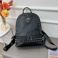 diinovivo 2022 soft pu leather women backpack punk rock skull designer handbags female backpack black rivet backpack whdv2095