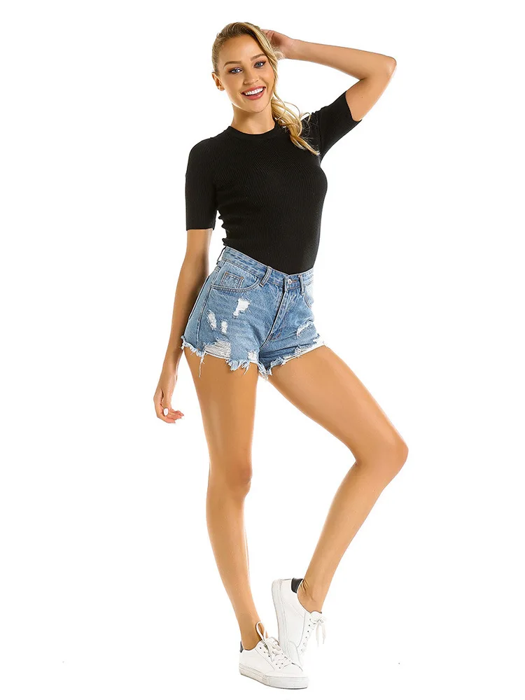 

New Summer Hot Sale Ripped High Waist Women Denim Shorts Hot Sexy Girl Raw Edge Short Jeans