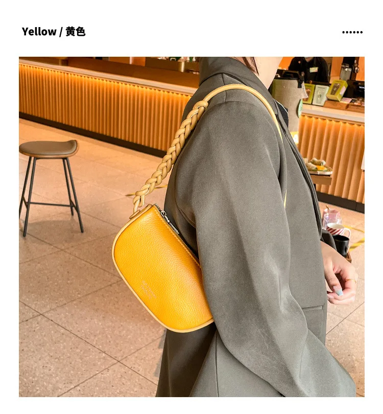 WR Summer New Genuine Leather Women's Bag Diagonal Straddle Bag Maka Head Layer Cowhide Zipper Dumpling Bag Mobile Phone Bag