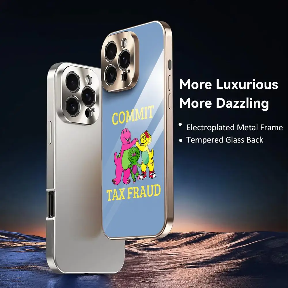 Чехол для телефона Barney C-Commit Tax Fraud для iPhone 17 16 15 14 13 Pro Max Plus, металлический с гальваническим покрытием, стеклянная задняя крышка (art.: 3920da3c185d0) - 3920da3c185d0
