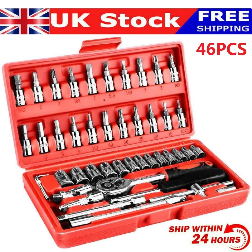 

46pcs Socket Ratchet Car Repair Tool Wrench Set Head Ratchet Pawl Socket Spanner Screwdriver Professional Metalworking Tool Kit