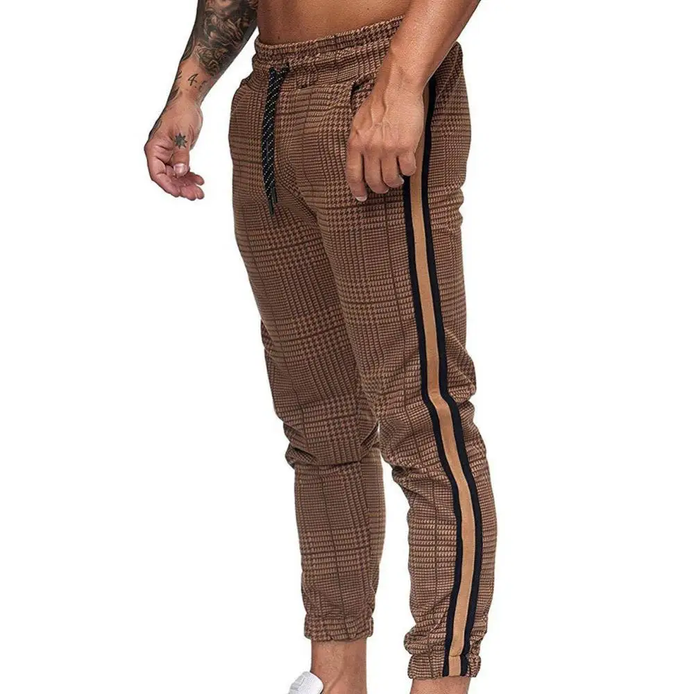 

Длинные повседневные длинные брюки, мужские брюки с карманами на шнурке, в полоску, с принтом в клетку, брюки с завязкой на щиколотке