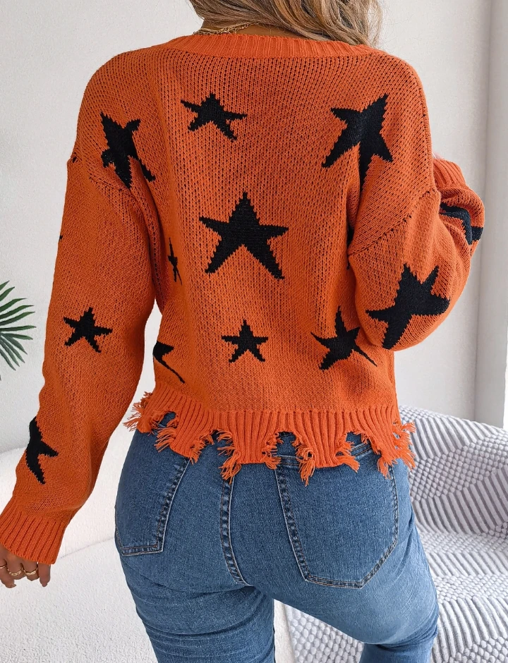 Повседневный вязаный пуловер с V-образным вырезом и длинными рукавами со