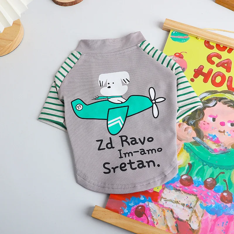 Летняя лоскутная полосатая одежда для домашних животных тонкая дышащая футболка