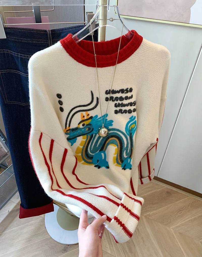 Осенний модный свитер с вышивкой женские пуловеры корейский Мягкий трикотажный