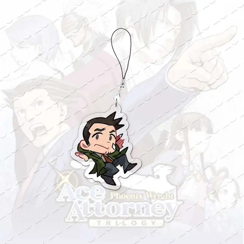 Фото Брелоки для мобильных телефонов Ace Attorney Chibi: акриловые подвески с Фениксом Райтом, Майлсом Эджвортом, Аполло Джастисом, маленькие кулоны-цепочки для телефона №4