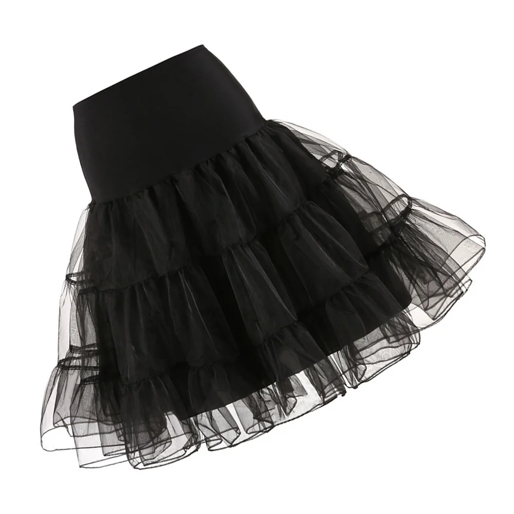 

Black Women Hoopless Petticoat Retro Underskirt Tutu Skirt Crinoline Dress Showing Stage Costume for Cosplay Dance Wedding