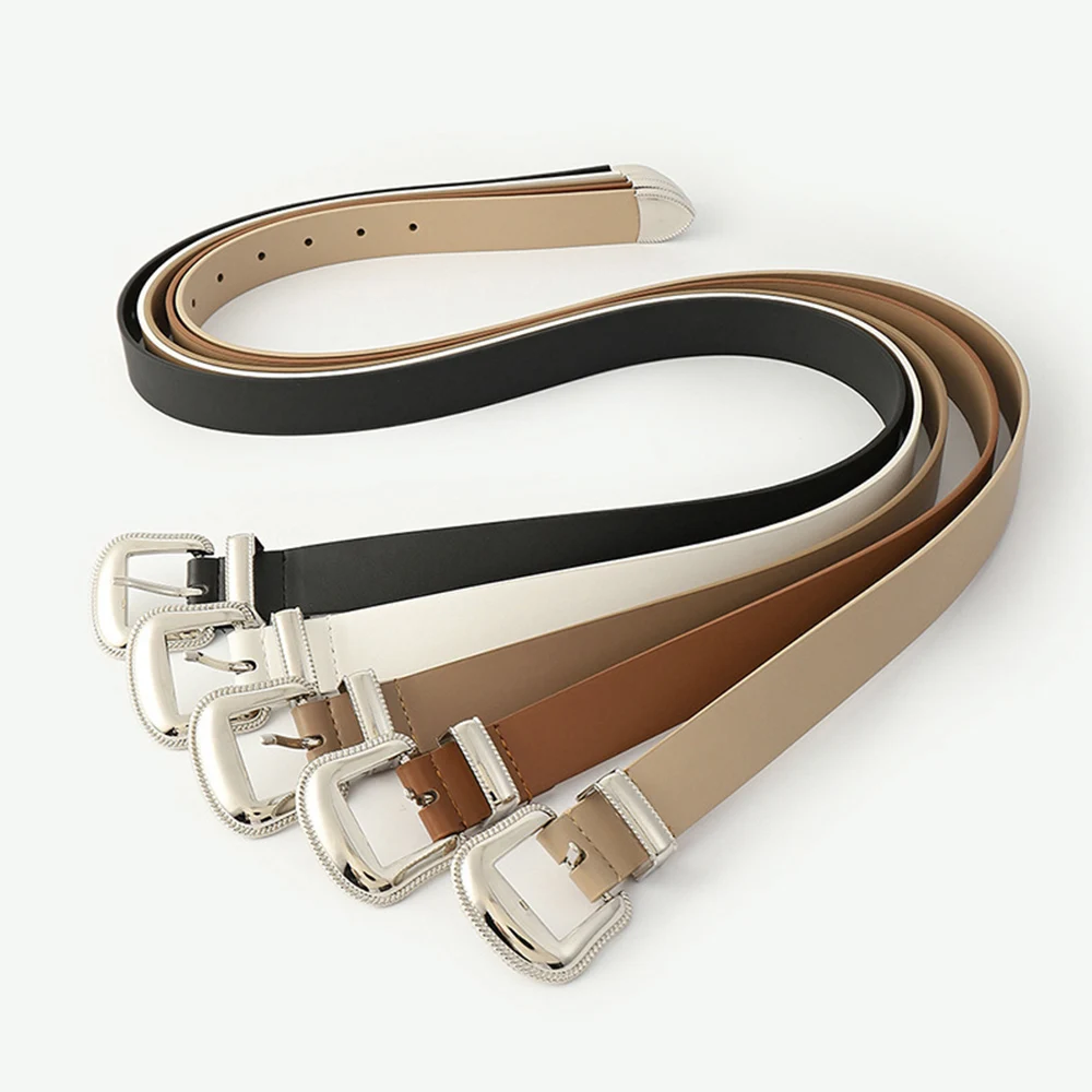 

Solid Color PU Leather Belts For Women Wide Waist Belt Metal Buckle Dress Jeans Pants Waistband All-match Waist Strap Fashion