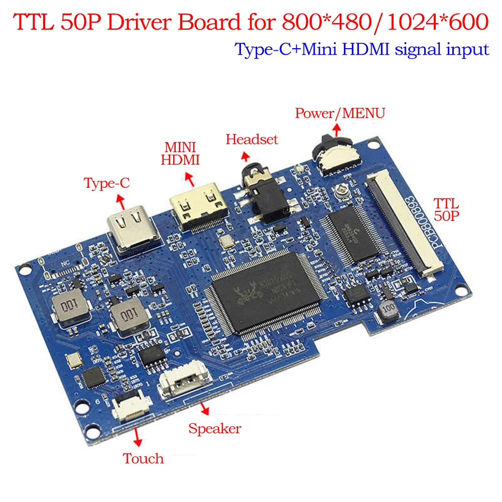 Для 50Pin TTL 800*480 1024*600 портативный ЖК-дисплей плата драйвера Type-c Mini HDMI драйвер AT070TN92