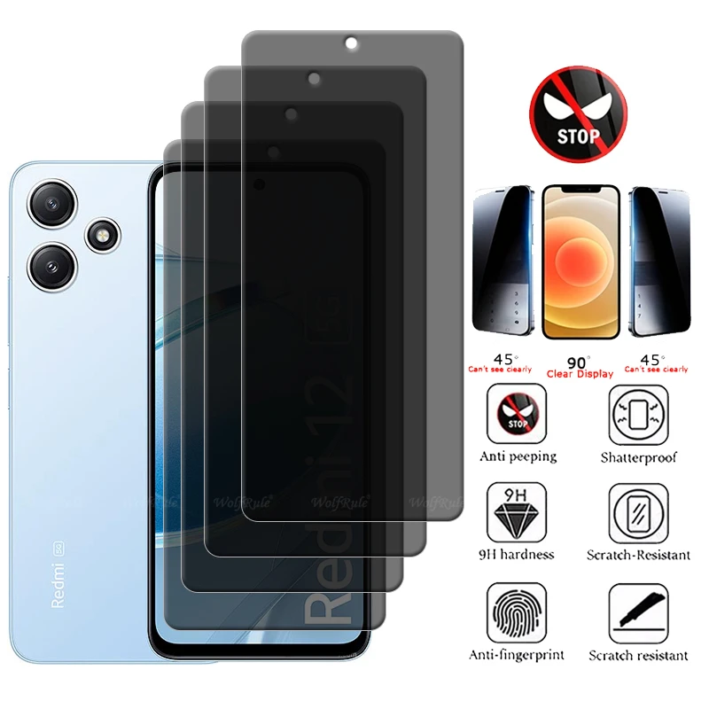 4/3/2/1 шт. для Redmi 12 стекло Xiaomi закаленное 9H антишпионская крышка клейкая защитная