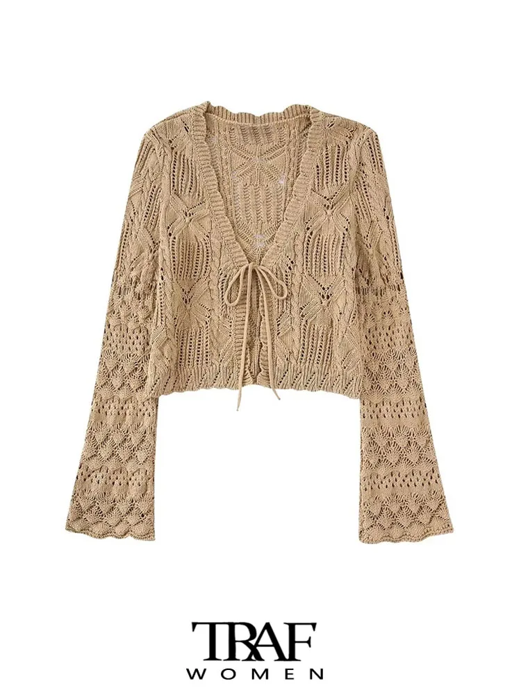 

Женский укороченный кардиган с V-образным вырезом и длинным рукавом