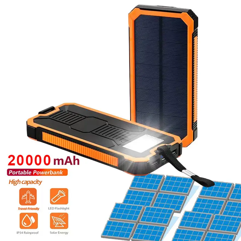 

For All Phone Iphone Huawei Xiaomi Huge Capacity Solar Power Bank 20000mAh Dual-USB Waterproof Solar Power Bank Battery Charger