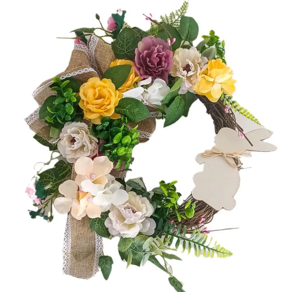 

Пасхальный цветочный счастливый Пасхальный весенний венок с кроликом, пасхальный домашний декор, венок с передним орнаментом, праздничные аксессуары