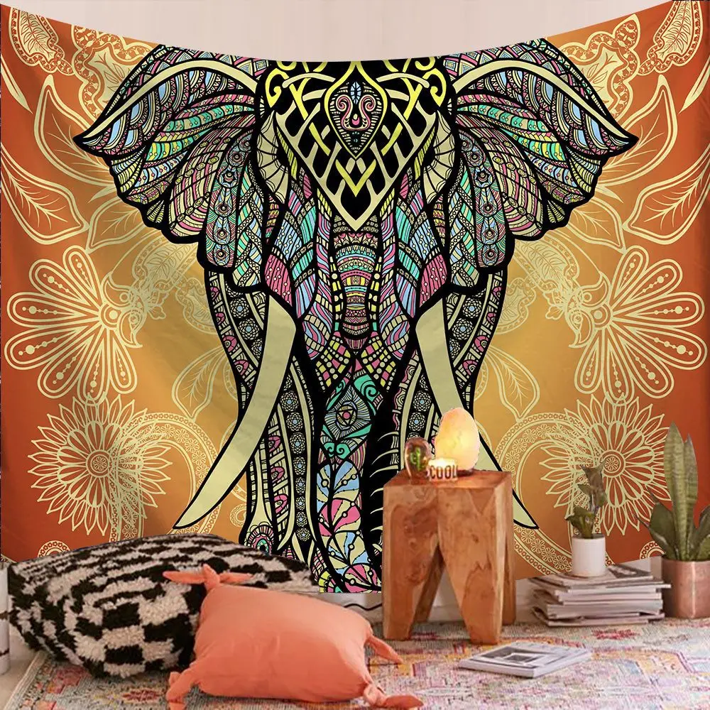 

Bohemian Elephant Psychedelic Mushroom 3D Printing Tapestry Hippie Colorful Art Tapestry Mandala Family Dormitory Decoration