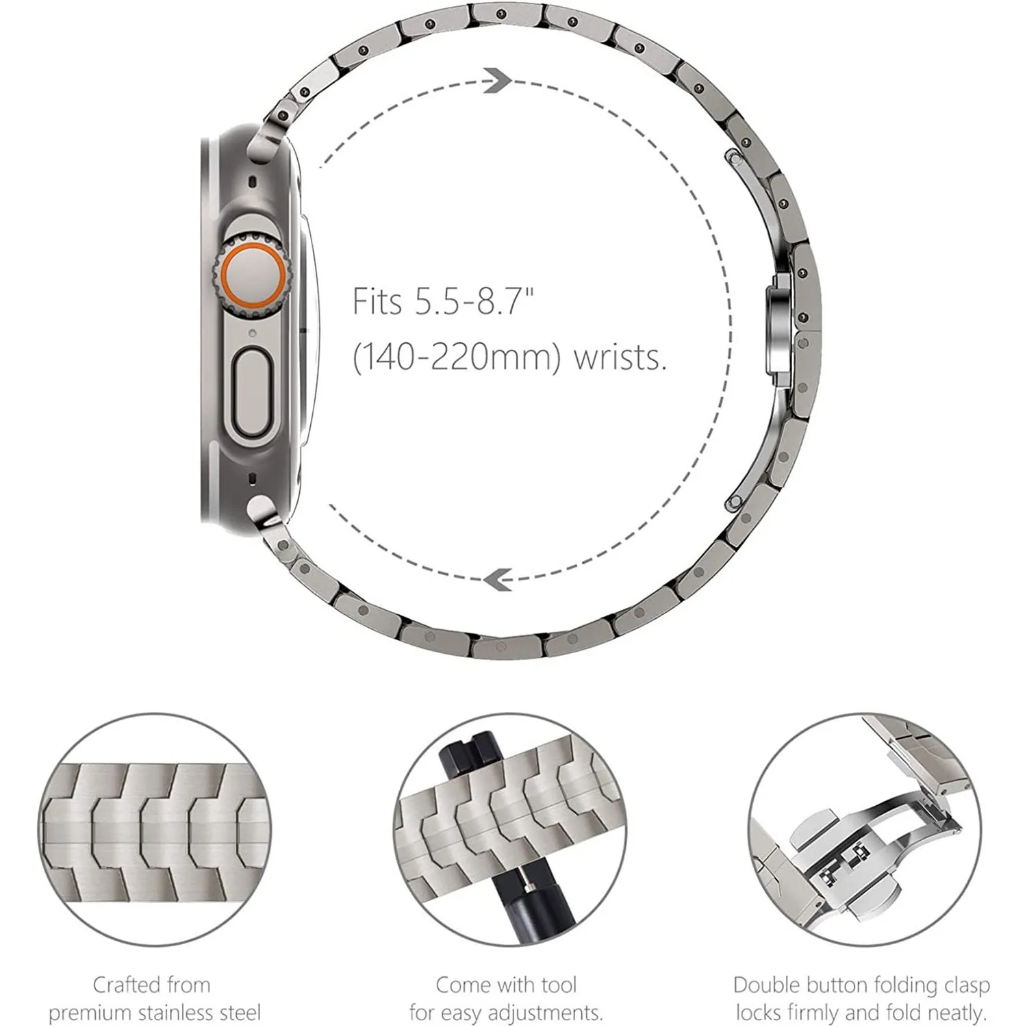 Titanium Colored Strap For Apple Watch Ultra 49mm 7 8 45mm 41mm  Stainless Steel Band iWatch Series SE 6 5 4 3 44mm 40mm 42mm