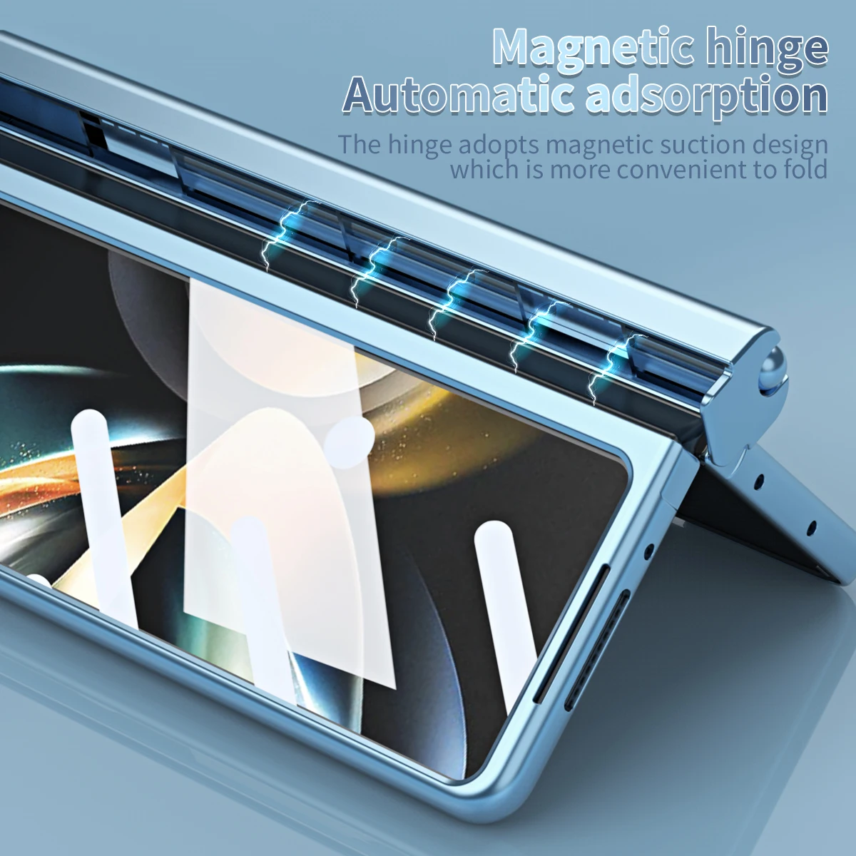 Suitable for Samsung zfold4 zfold3 phone case magnetic hinge folding bracket anti drop electroplating lens film leather cover