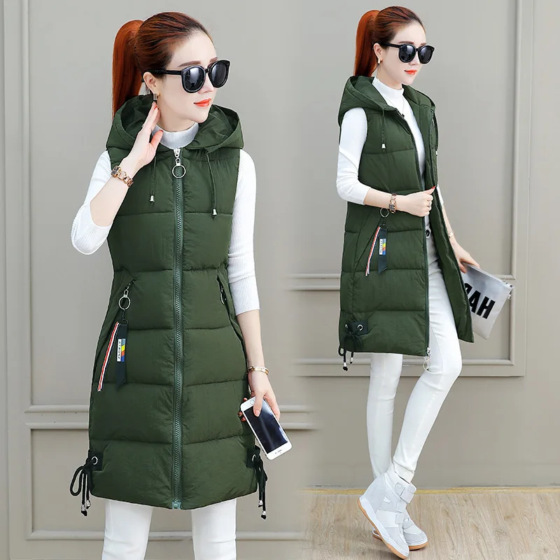 

Fashion Cotton Padded Vest Women's Autumn Winter Clothing 2022 New Hooded Zipper-up Sleeveless Loose Solid Color Waistcoat E404