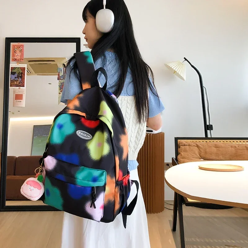 Модный женский рюкзак с застежкой-молнией и цветком граффити 2024 модный школьный