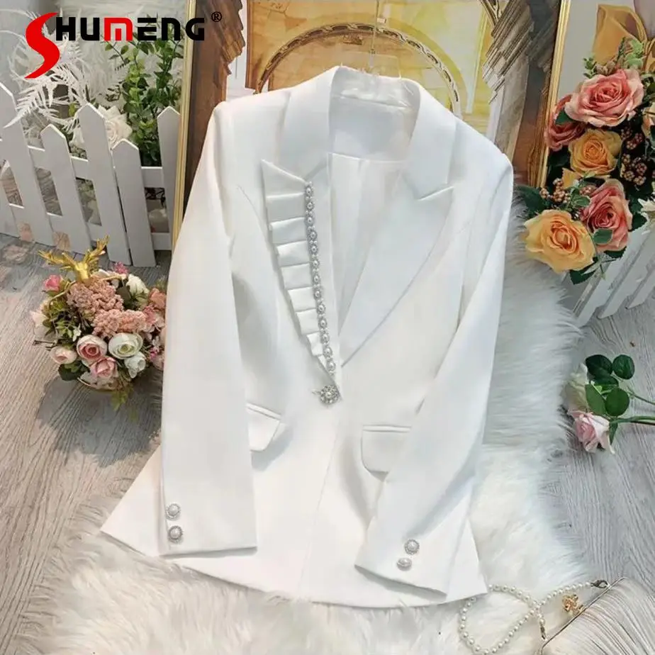 High Quality Temperament Business Office Suit Coat Women Heavy Beads Diamond Blazer Jacket Female 2022 Spring Summer New Clothes