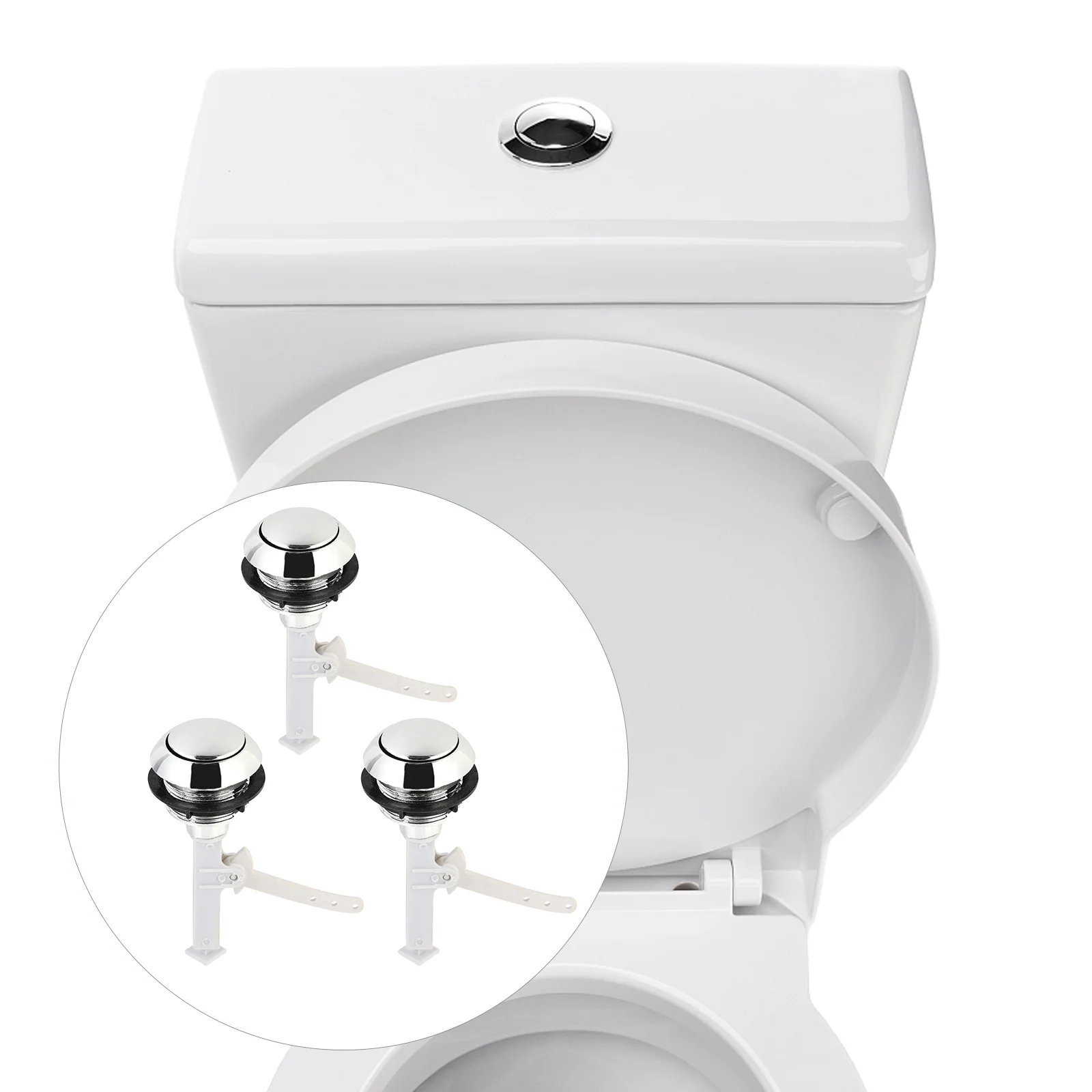 

3 Pcs Water Tank Button Closestool Plastic Fuel Tank Plastic Fuel Single Flush Push Universal Handle Round