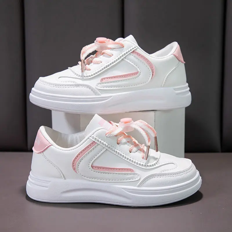 

Кроссовки для мальчиков и девочек, Спортивная теннисная обувь для школы и бега, повседневные кожаные, белые, 2023