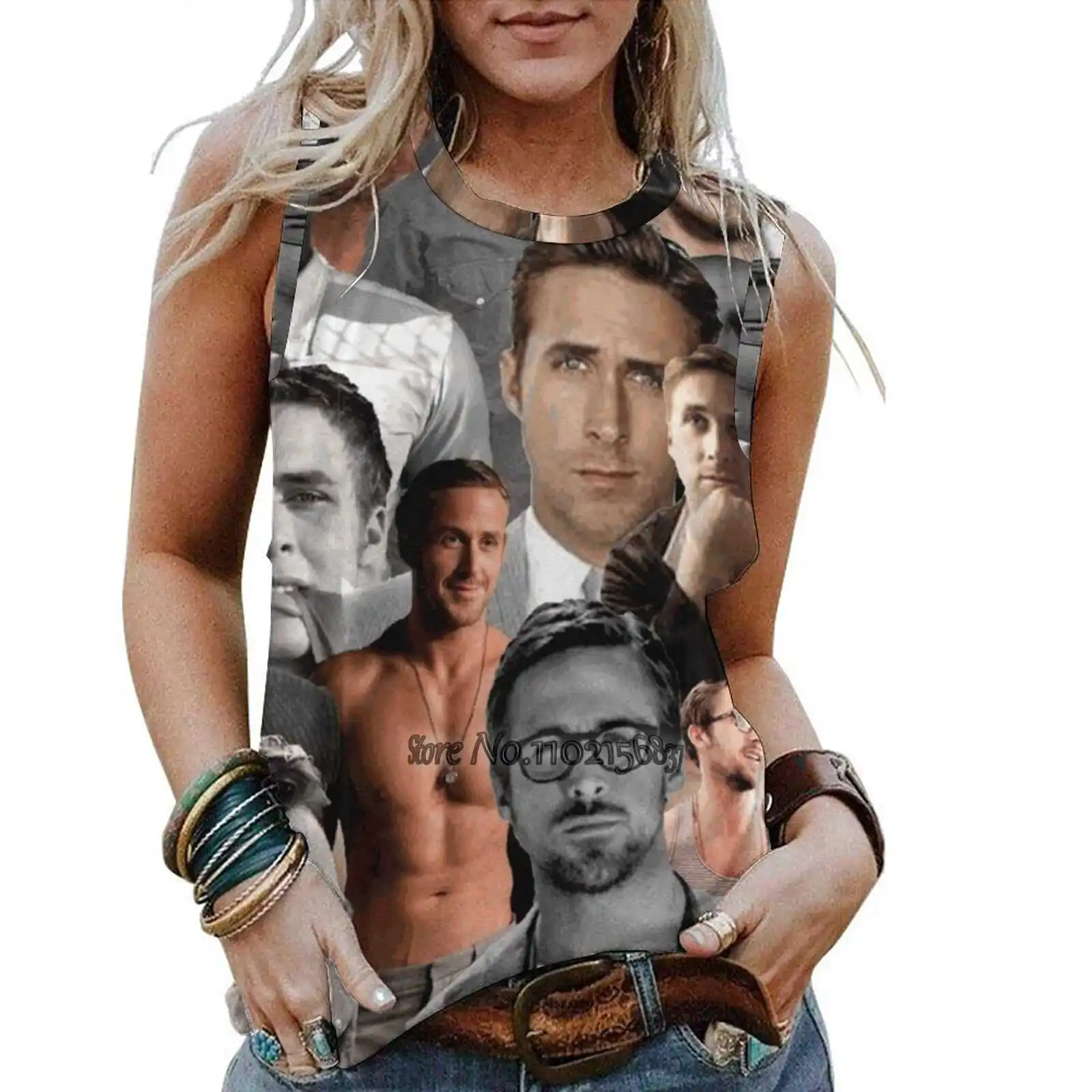 

Майка женская с принтом и коллажем, без рукавов