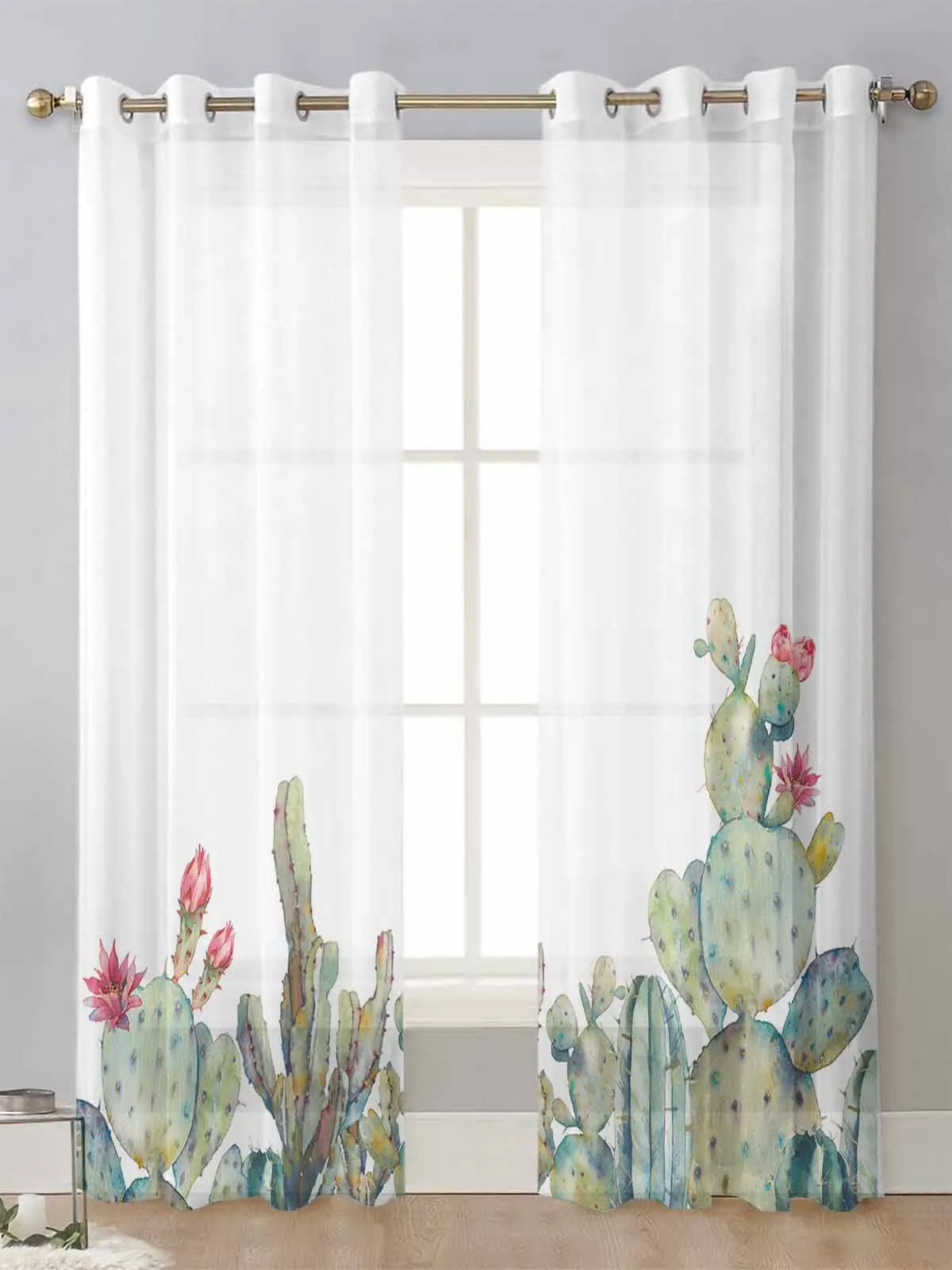 

Cactus Tropical Plant White Sheer Curtains For Living Room Window Transparent Voile Tulle Curtain Cortinas Drapes Home Decor