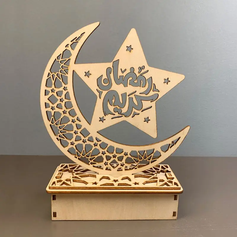 

P82C New Eid Mubarak Ramadan DIY Wooden LED Decorative Light Moon Hanging Pendant