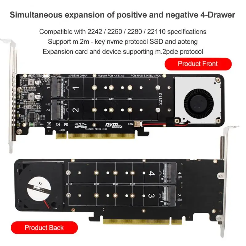 Двусторонняя 4-дисковая плата NVME Raid PCI-E X16 раздельная до M.2 M-key адаптер расширения