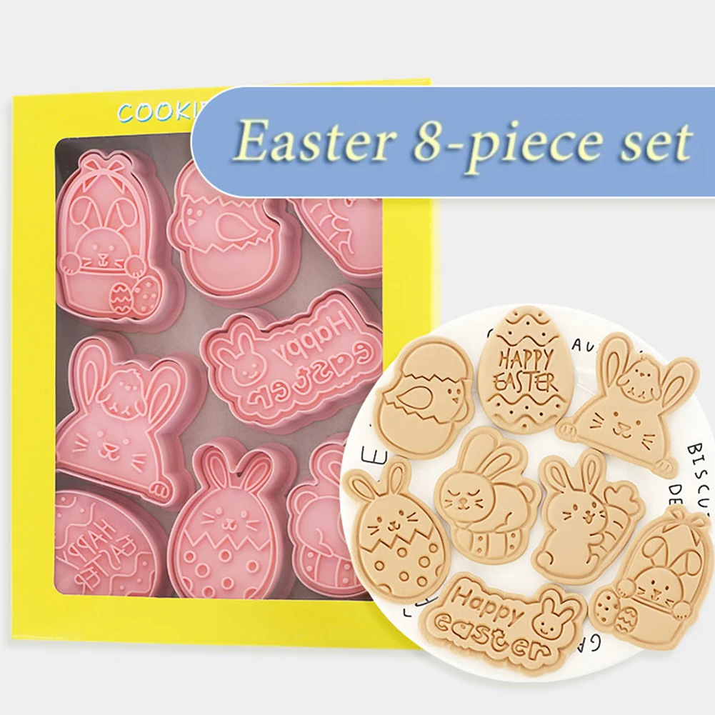 

8/10 Pcs 3D Bunny Easter Cookie Cutters Set Reusable Egg Chick Biscuit Molds Baking Tools Stamps for Pie Cake Chocolate Making