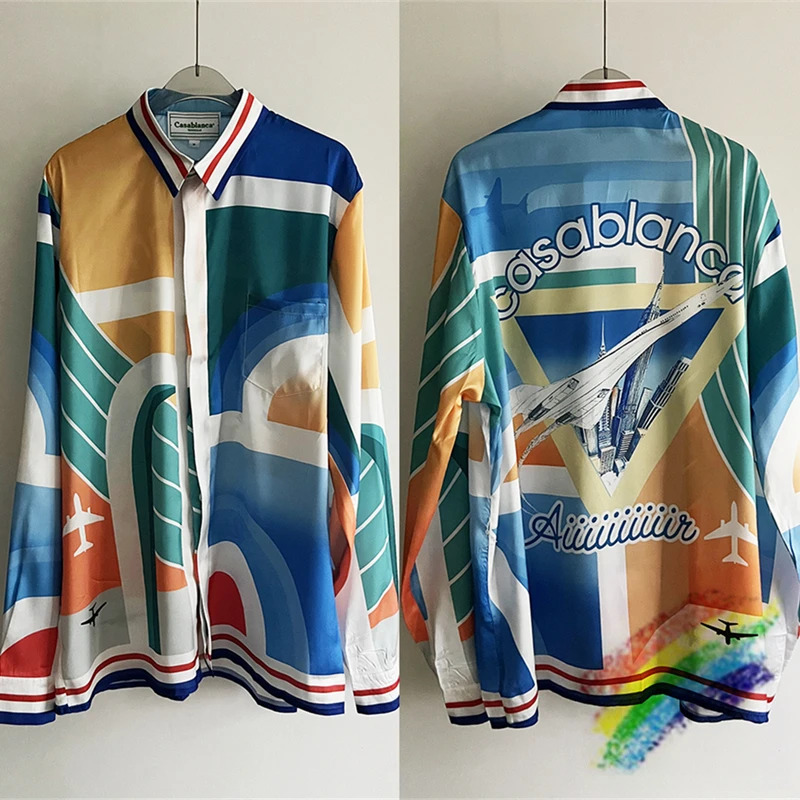 

Летняя шелковая рубашка для мужчин и женщин, с принтом летательного аппарата и небоскреба, Гавайский пляж