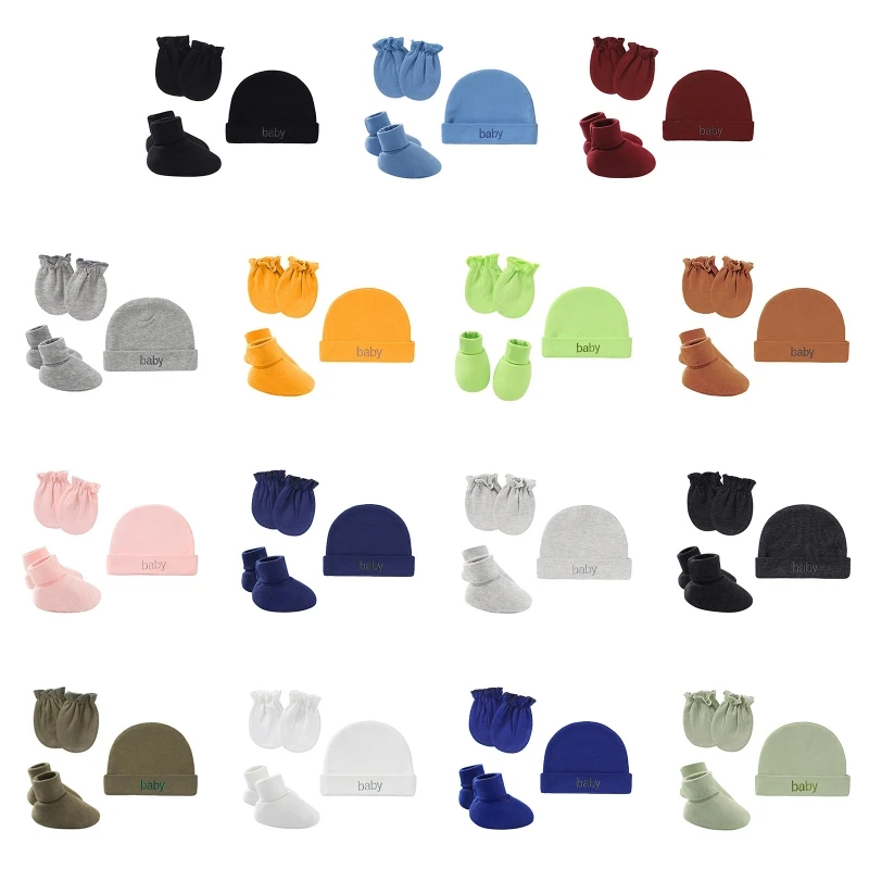 

Baby Newborn Cotton Hat Gloves Foot Cover Set Newborn Single Layer Kit for Baby Girls Boys Birth Keeping Warm Clothes