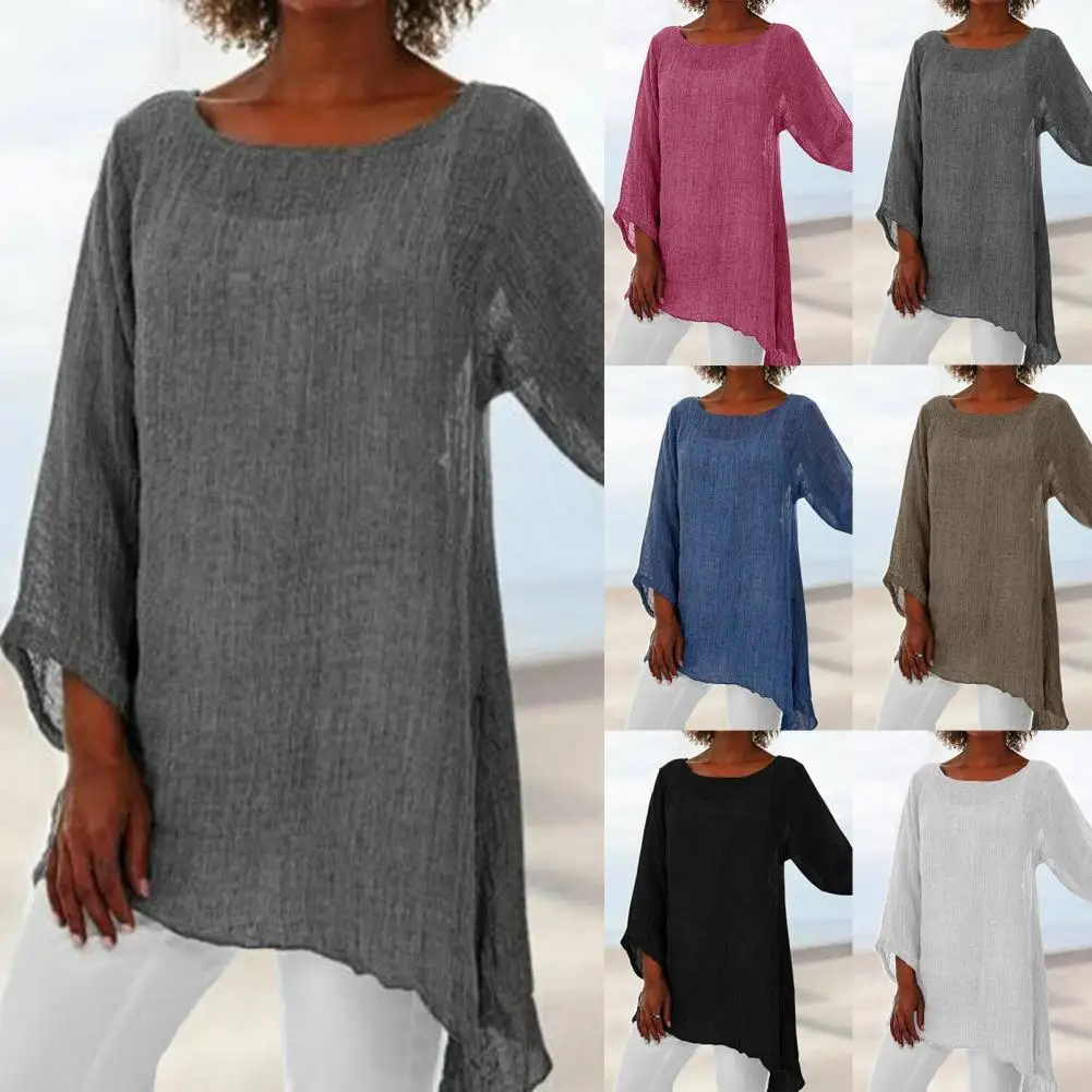 

Casual Loose Top Solid Color O Neck Lady Comfortable Solid Color O Neck T-shirt