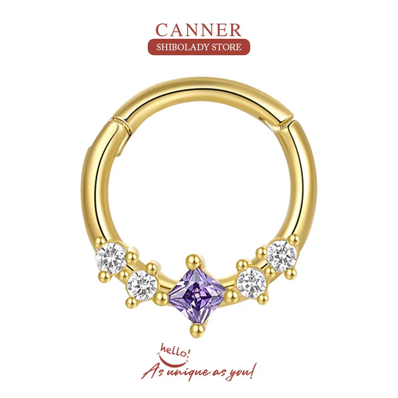 

CANNER 1Pc Purple Zircon 925 Sterling Silver Earring For Women Hoop Earrings Piercing 18K Wedding Party Fine Jewelry 2022 Trend