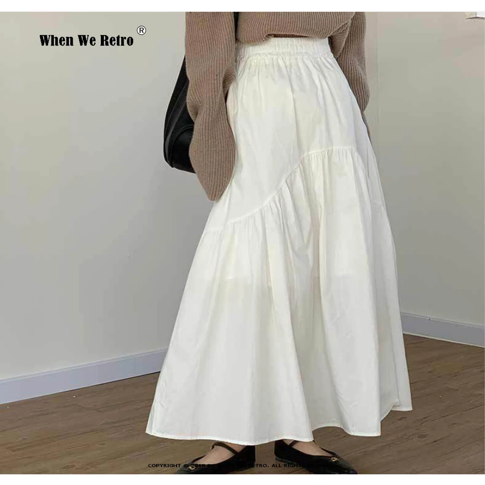 

Юбка женская трапециевидная с высокой талией, шикарная белая эластичная однотонная повседневная юбка в Корейском стиле, RS919, Y2K, на лето