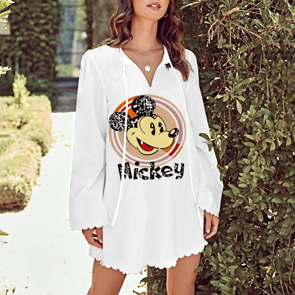 

Женское кружевное мини-платье с V-образным вырезом и длинными рукавами