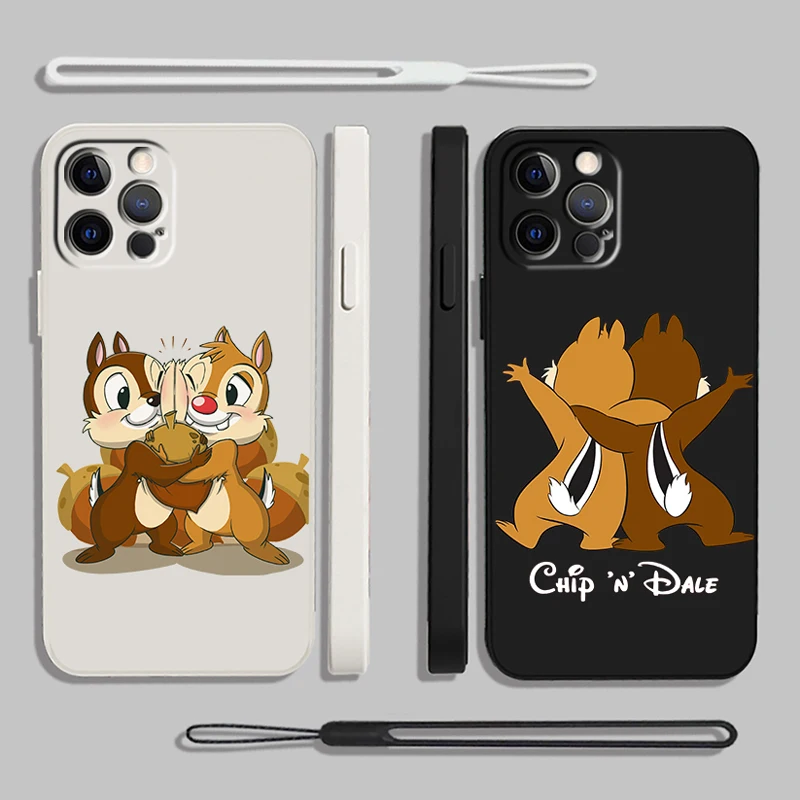 

Disney Chip 'n' Dale Anime Liquid Rope Phone Case For Apple iPhone 14 13 12 11 Pro Max Mini XR X 8 7 6S SE Plus Cover