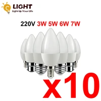 10 piece led candle bulb c37 3w 5w 6w 7w warm white cold white day light b22 e14 e27 ac220v 240v 6000k for home decoration lamp
